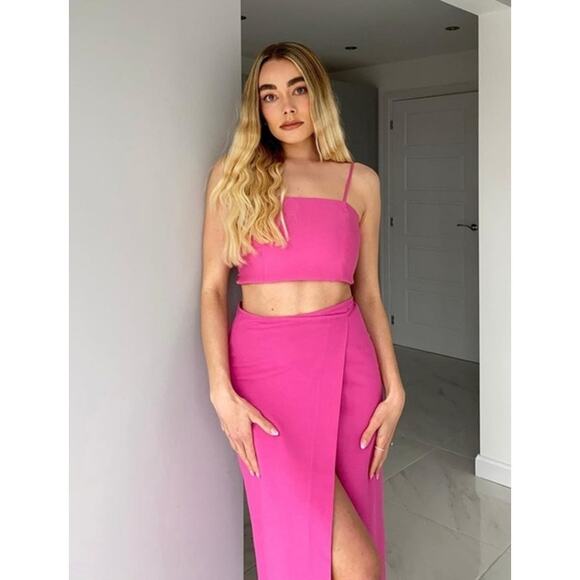 ZARA Flowy Crop Top Square Neck Spaghetti Strap Lace Up Open Back Tank Top Pink - Picture 5 of 14